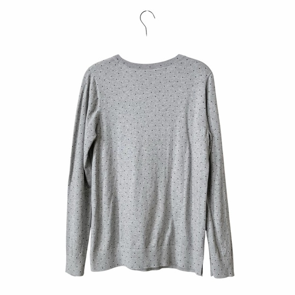 LOFT Sweater Women's Size L Gray Polka Dot Crewneck Long Sleeve Pullover Slits - Picture 4 of 6